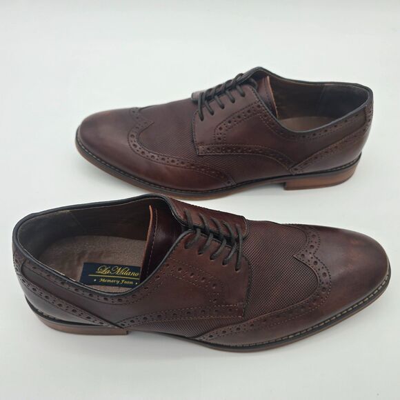 La Milano “Keith” Wingtip Oxford Shoes Brown Leather Brogue Dress Shoes 10.5